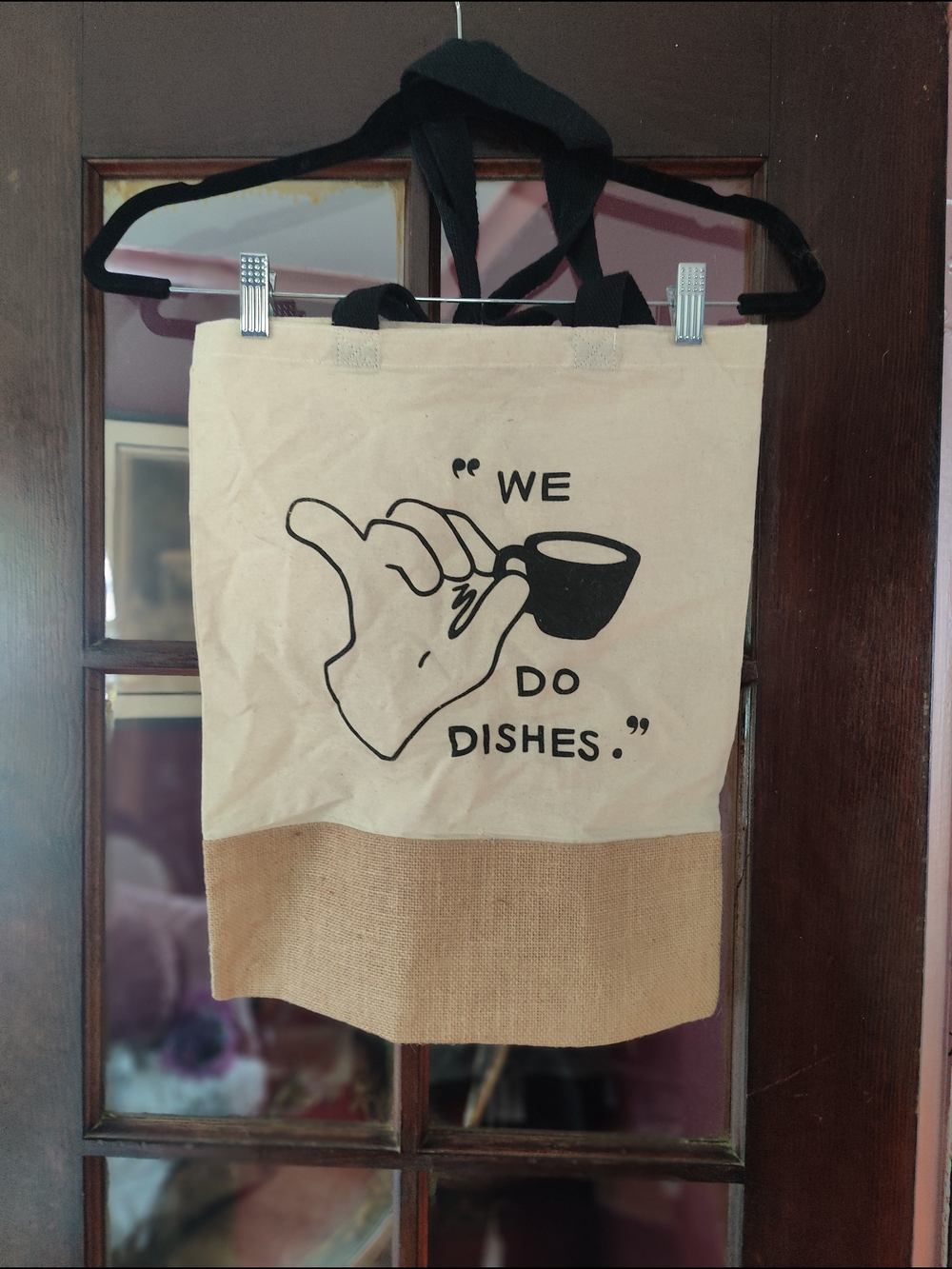 Canvas Kitchen Tote Bag with 'We Do Dishes' Print - Natural